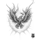 Phoenix rising out of ashes. include names Amy and Jasper. include 90's theme cartoons. full arm sleeve tattoo design idea