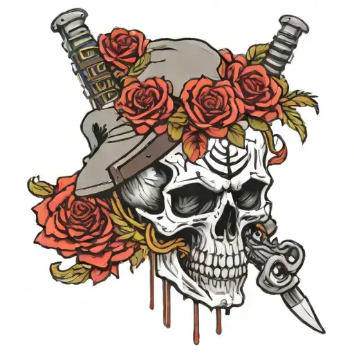 grey59 skull, $uicideboy$ logo, ak47, noose piece featuring tattoo design idea