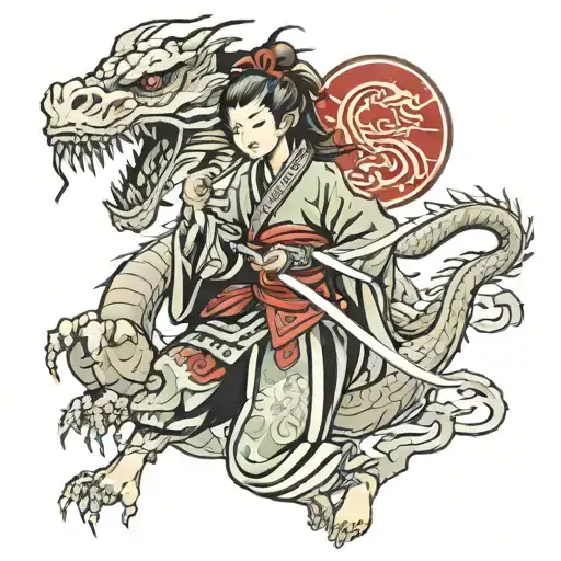 samurai girl and dragon tattoo design idea
