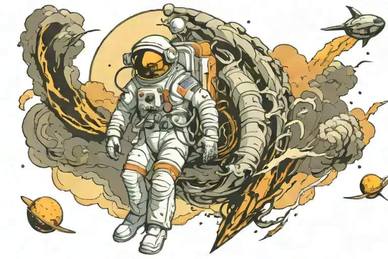 massive Tornado astronaut space tattoo design idea