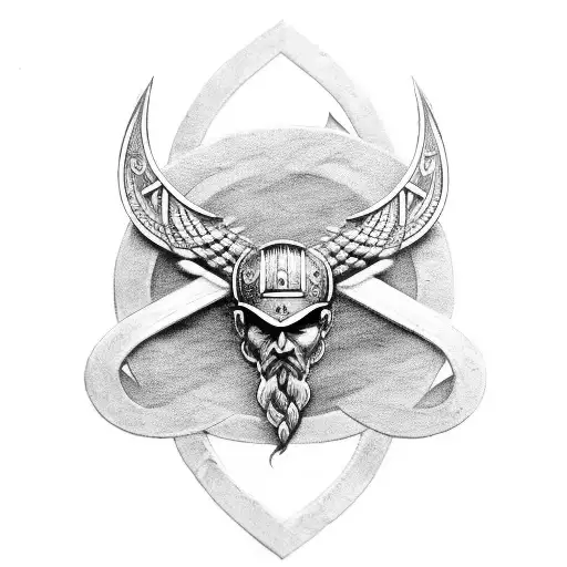 Viking symbol with valkyrie wings and axes tattoo design idea
