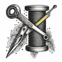 Combine a spool of colorful thread with a pair of scissors in a dotwork style tattoo design idea