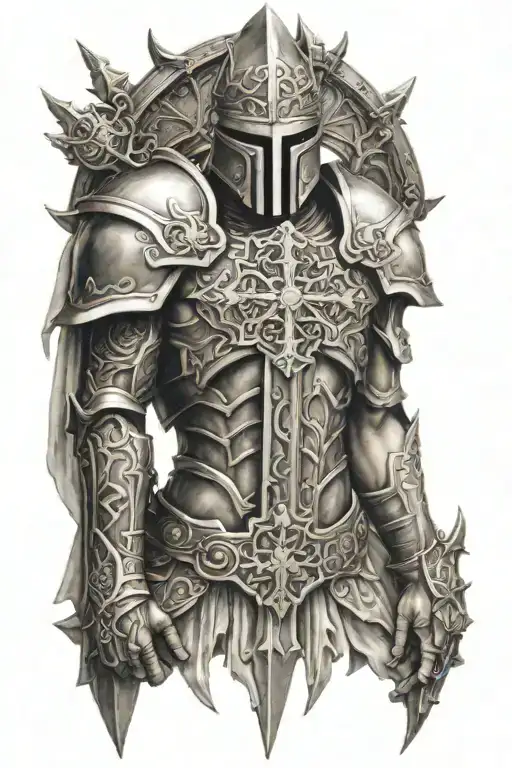 cross with gods armor wielding tattoo design idea