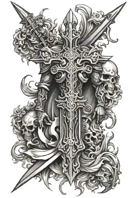 cross with gods armor wielding tattoo design idea