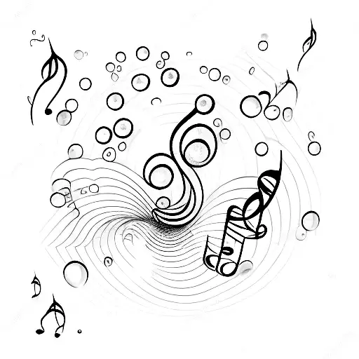 UNDERWATER written with music notes and some bubbles tattoo design idea