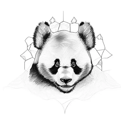 Croquis pour un tatouage d'un panda vu de dos, assis sur une balançoire. Sa silhouette se divise en deux parties distinc tattoo design idea