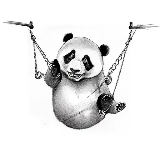 A panda swinging on a swing in a sketch style tattoo design idea