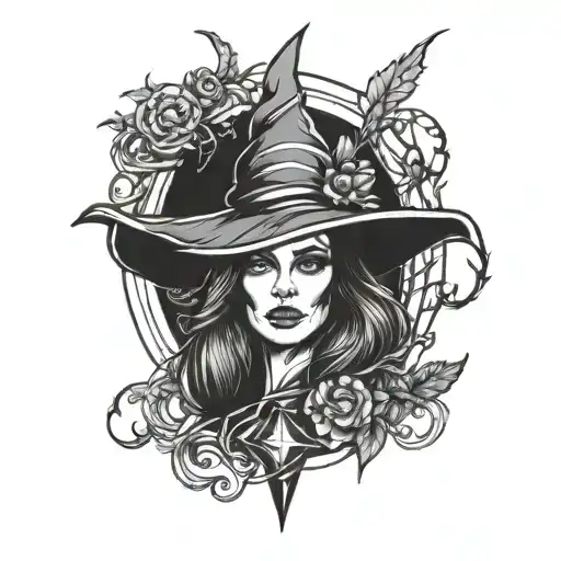 witchcraft, black lines, simple  tattoo design idea