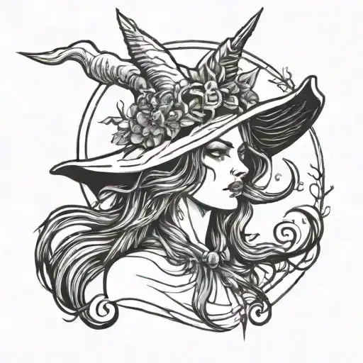 witchcraft, black lines, simple, no faces  tattoo design idea