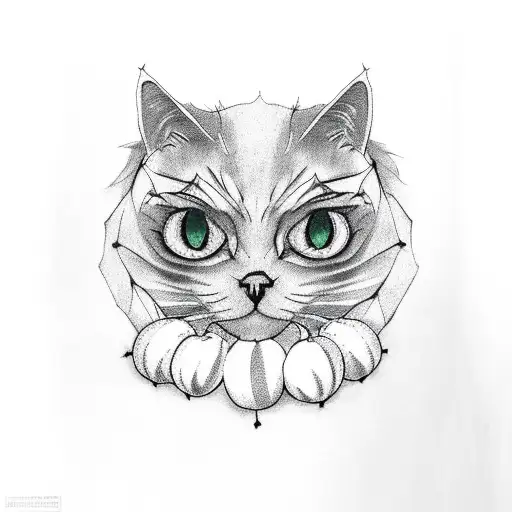 Halloween, full moon, witch, eerie, black cat, pumpkins, skeleton, trees, ghouls tattoo design idea