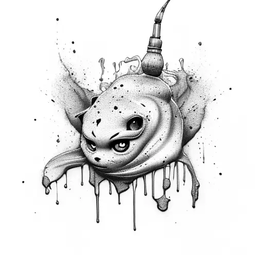 Design a graffiti-style tattoo with the words "YBS 2 slimyy" in a melting or dripping effect, using black and white colo tattoo design idea