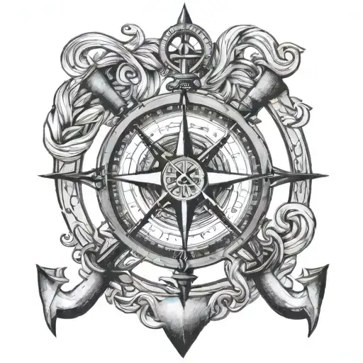 anchor compass with coordinates tattoo design idea