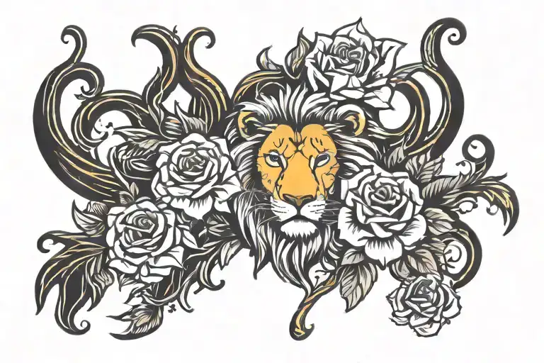 heartbeat flowers and lions tattoo design idea