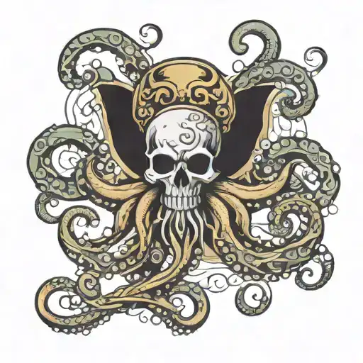 Kraken whit skulls tattoo design idea