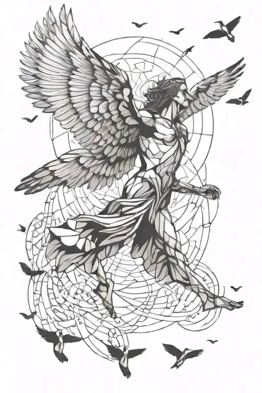 Icarus flying towards the sun with birds flying with him  tattoo design idea