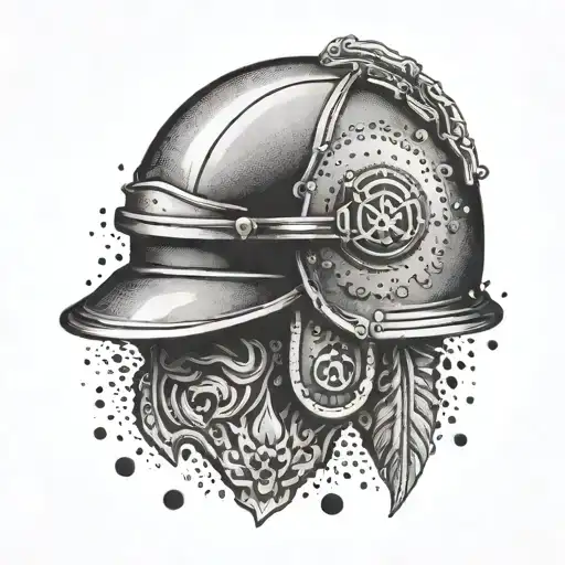 A historical army helmet with a dog paw print incorporated into the design tattoo design idea