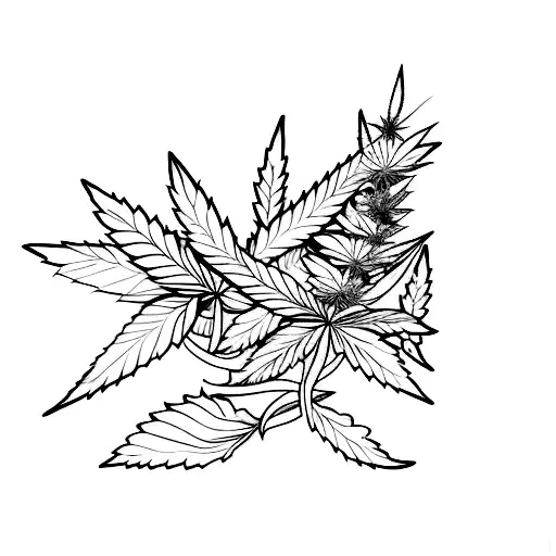 A minimalist tattoo of a gun wrapped in a marijuana leaf tattoo design idea