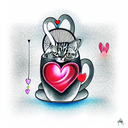 cat and heart tattoo design idea