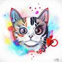 cat and heart tattoo design idea