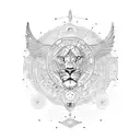 space chart with lion, wings, rose and geometric elements tattoo design idea