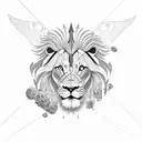 big space chart with lion inside, wings, rose and geometric elements tattoo design idea