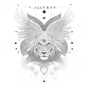 big space chart with lion inside, wings, rose and geometric elements tattoo design idea