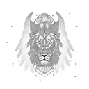 big space chart with lion inside, wings, rose and geometric elements tattoo design idea