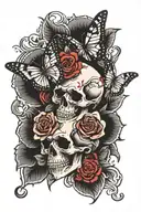 skull rose and butterfly made tattoo design idea