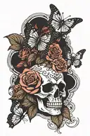 skull rose and butterfly made tattoo design idea