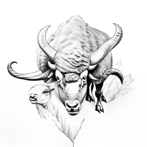tattoo with a Buffalo, sheep, storm and cliff tattoo design idea