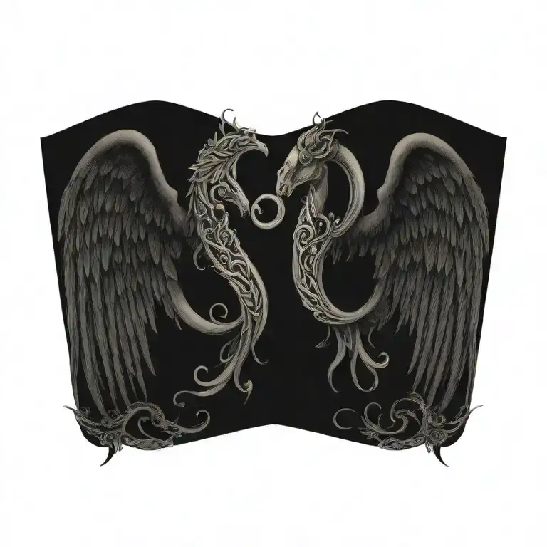 angel wings with horse shoe tattoo design idea