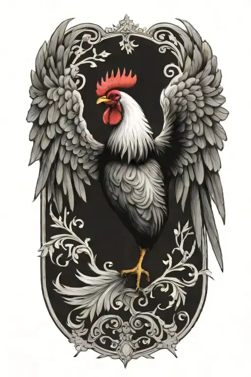 rooster , angel wings tattoo design idea