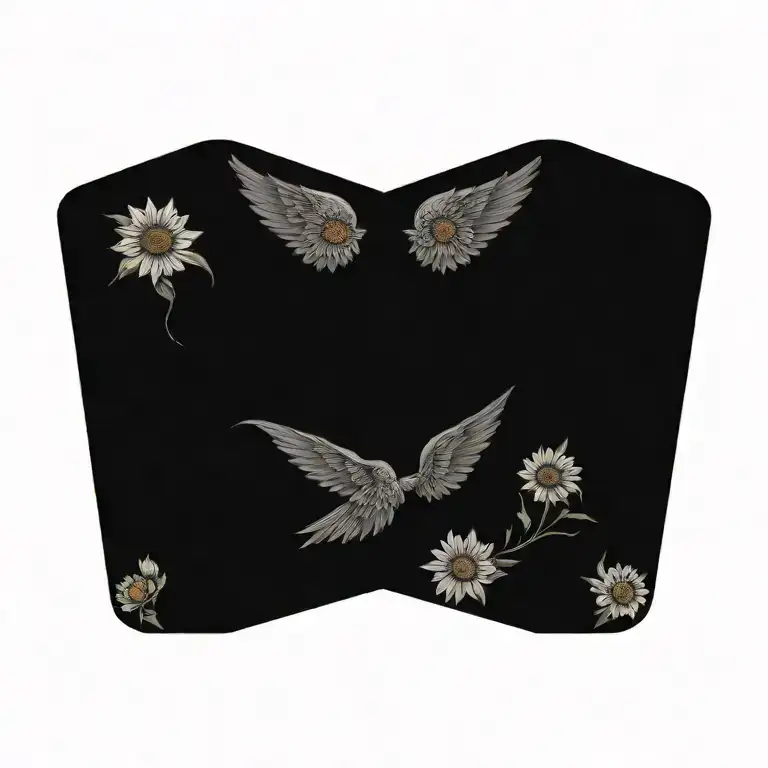 angel wings with daisy's and sunflowers  tattoo design idea