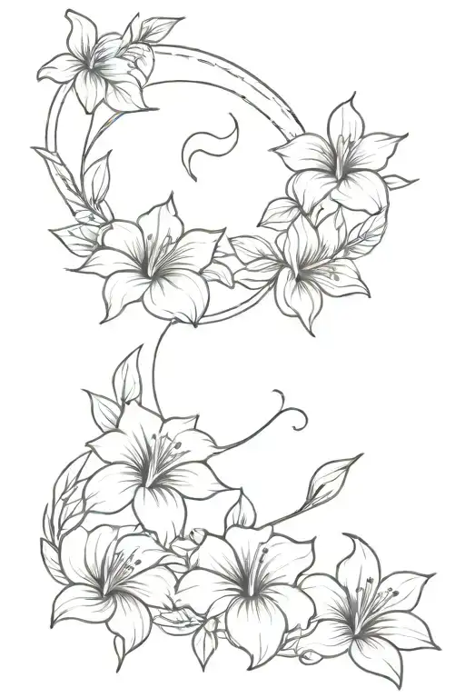 crescent moon surrounded by hibiscus flowers growing tattoo design idea