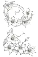 crescent moon surrounded by hibiscus flowers growing tattoo design idea