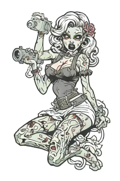 Zombie pinup girl tattoo design idea