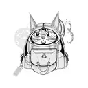 Japanese anime character with travel backpack holding a cat in their arma tattoo design idea