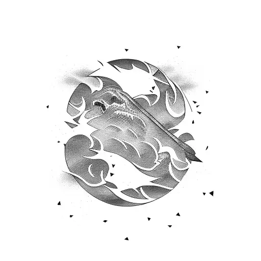 blackout, negative space, katana, Japanese, waves, arm sleeve  tattoo design idea