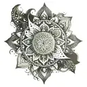 Create a tattoo blending berber symbols within a mandala motif tattoo design idea