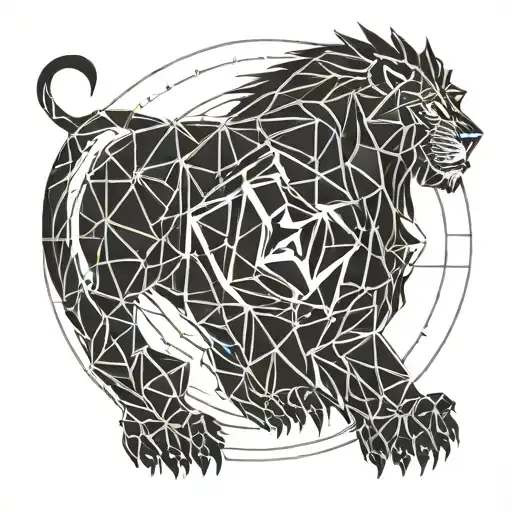 A demonic black robotic lion head that creates the outline of giant letter "c"  in an abstract style tattoo design idea