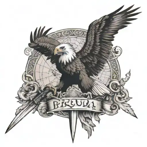 eagle, sword, map, brujula vikinga tattoo design idea