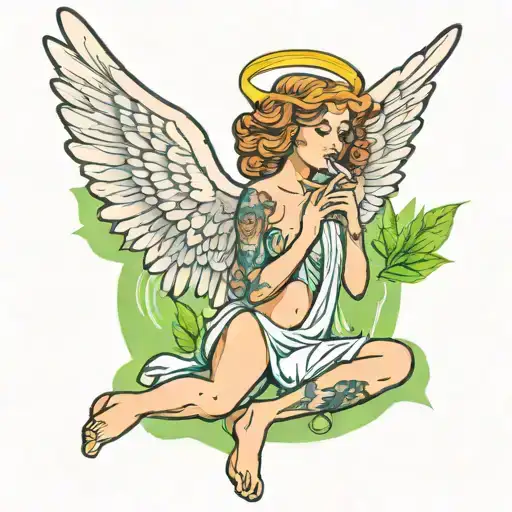 an angel smoking weed tattoo design idea