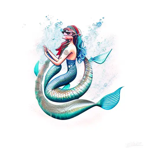 mermaid scuba diver kelp tattoo design idea