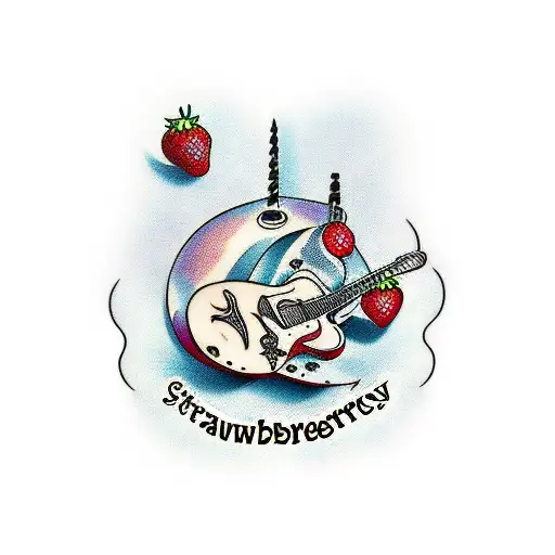 strawberry jam with guitar tattoo design idea