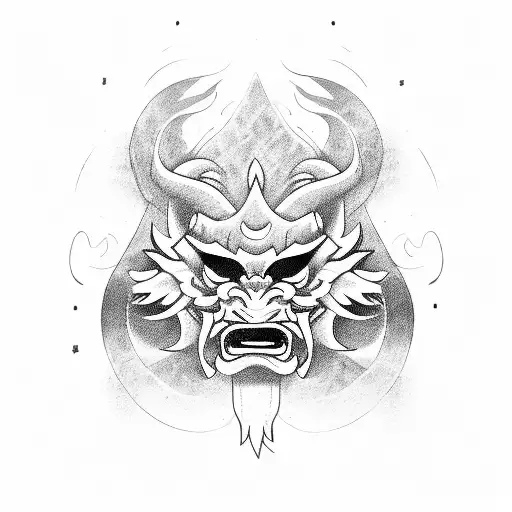Oni Mask with an asían dragon tattoo design idea