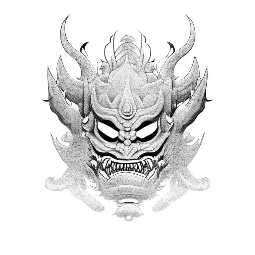 Oni Mask in half with a dragon tattoo design idea