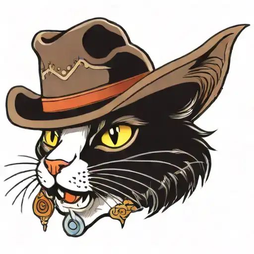 cat cowboy hat tattoo design idea