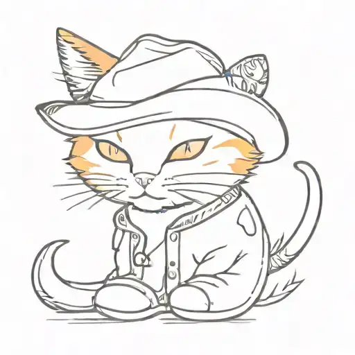  orange cat in cowboy hat and boots   tattoo design idea