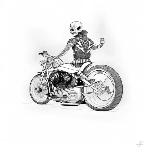 skelet riding harley tattoo design idea