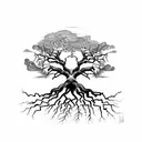 tree with roots and 3 birds tattoo design idea